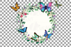 Watercolor Wreath with watercolour butterflies Clipart, Green Leaves and butterflies, Laurel Wreath, Watercolour background, Garden wedding Product Image 4
