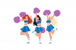 Cheerleaders Girls Dancing With Pompoms Vector Product Image 1