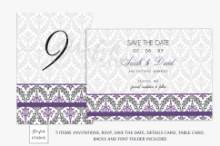Purple and Black Damask Wedding Invitation Template Product Image 2