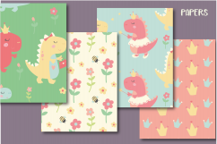 Girl Dinos, digital clipart and paper set Product Image 5