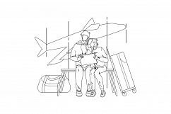 Couple Waiting Flight In Airport Terminal Vector Product Image 1