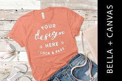 Sunset Bella Canvas 3001 T Shirt Mockup Flat Lay Summer Product Image 1