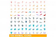 100 animal icons set, cartoon style Product Image 1