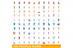 100 people icons set, cartoon style Product Image 1