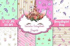 Unicorn Digital Papers, Unicorn, Unicorn Scrapbook Papers Product Image 1