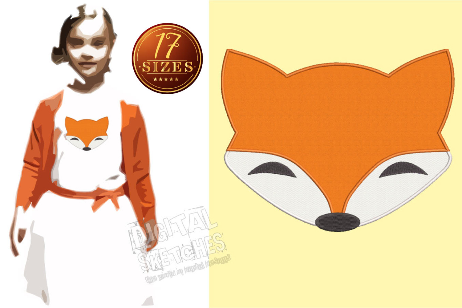 Download Fox Head Applique Embroidery Design, Fox Embroidery Pattern
