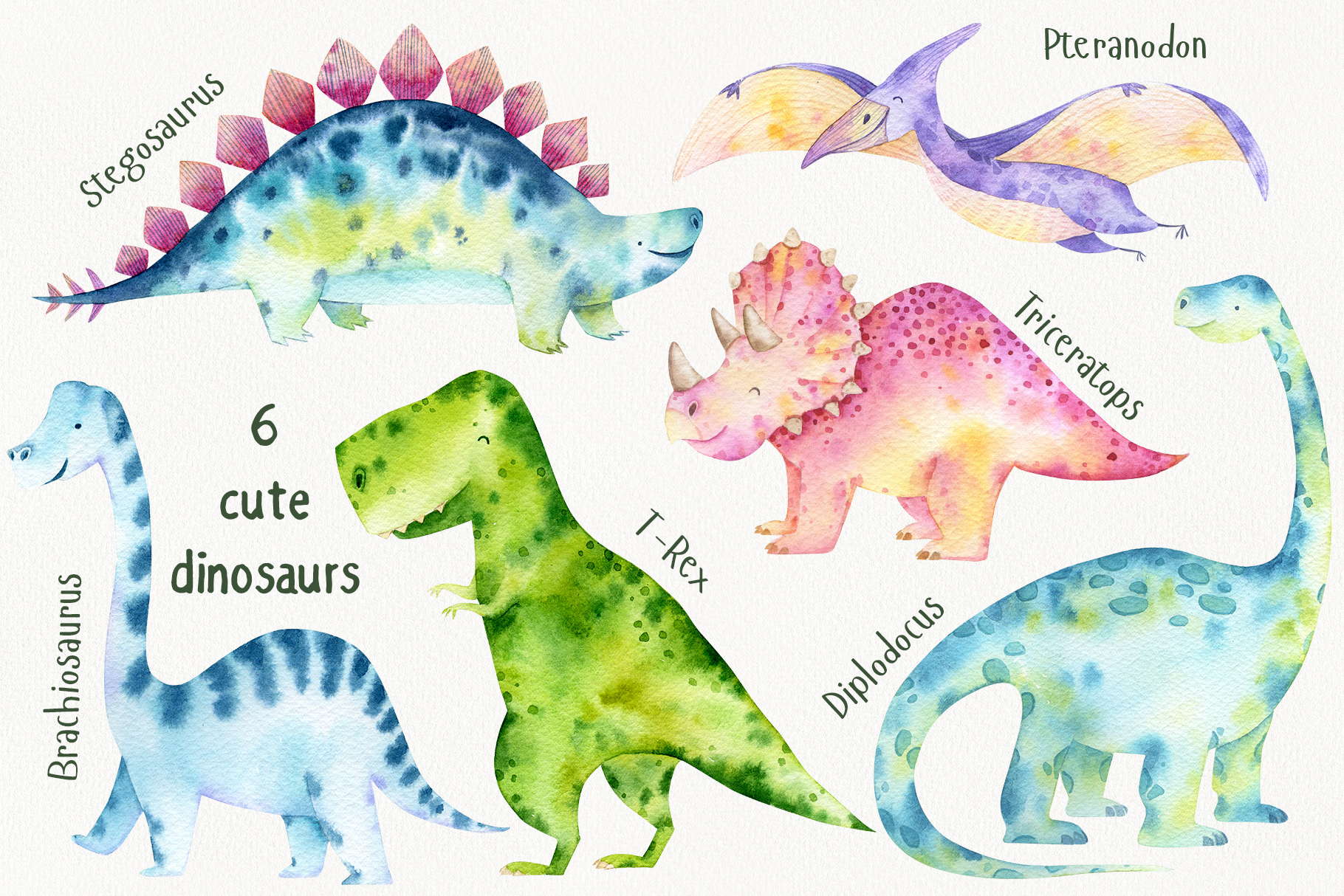 It's Dino Age! Watercolor Dinosaur Set (256654) | Illustrations