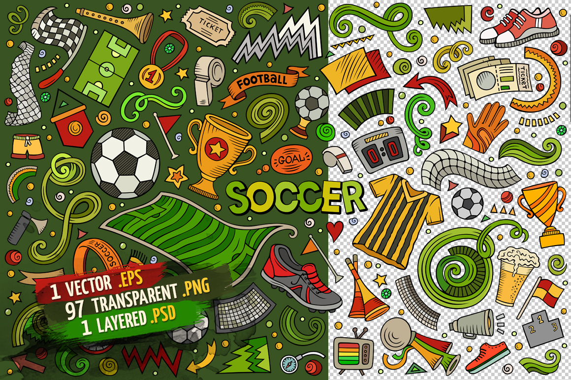 Soccer Objects & Elements Set (82382) Illustrations Design Bundles