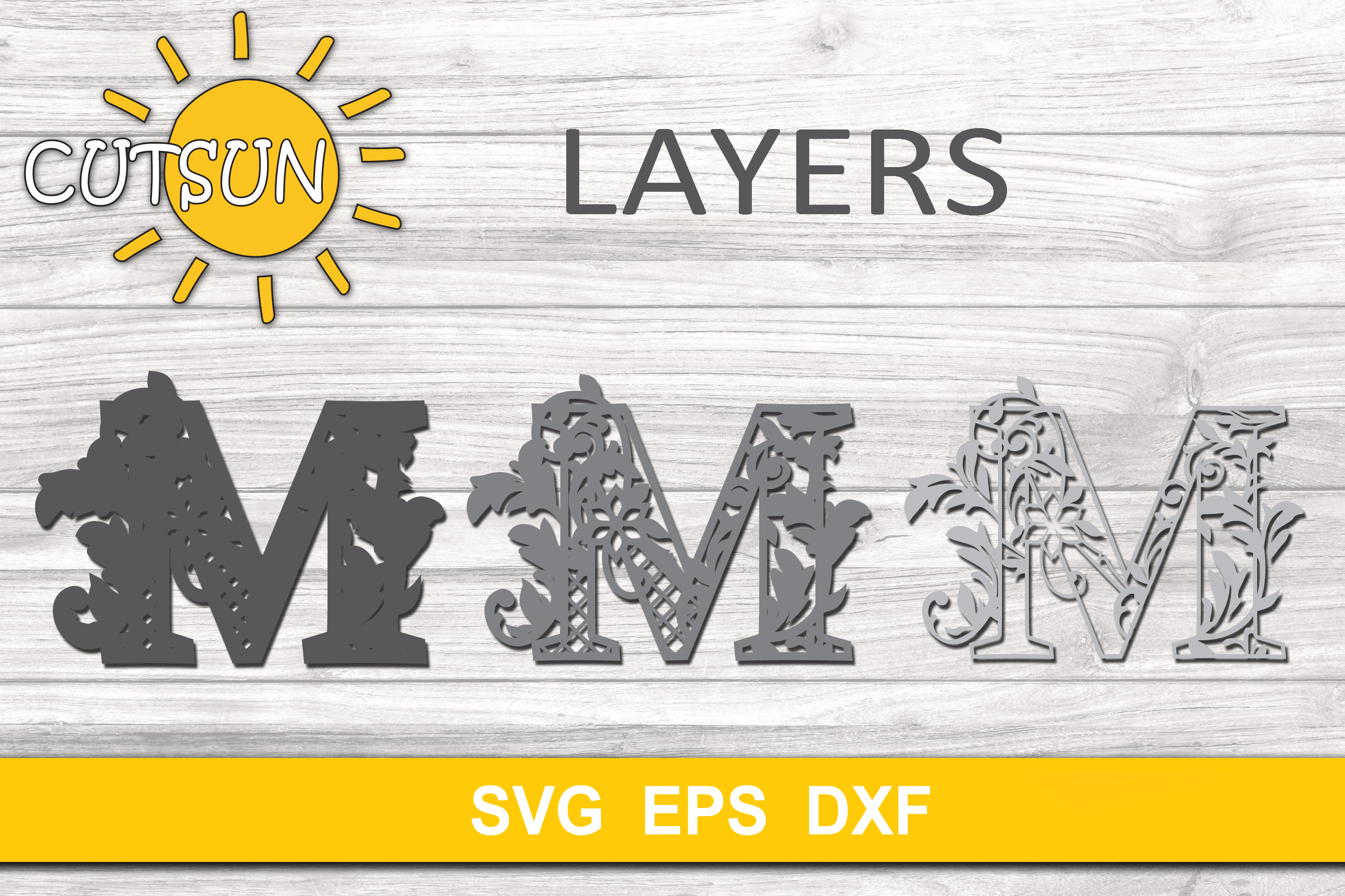 Download 3D Alphabet Layered Mandala M - 3 layers cut file