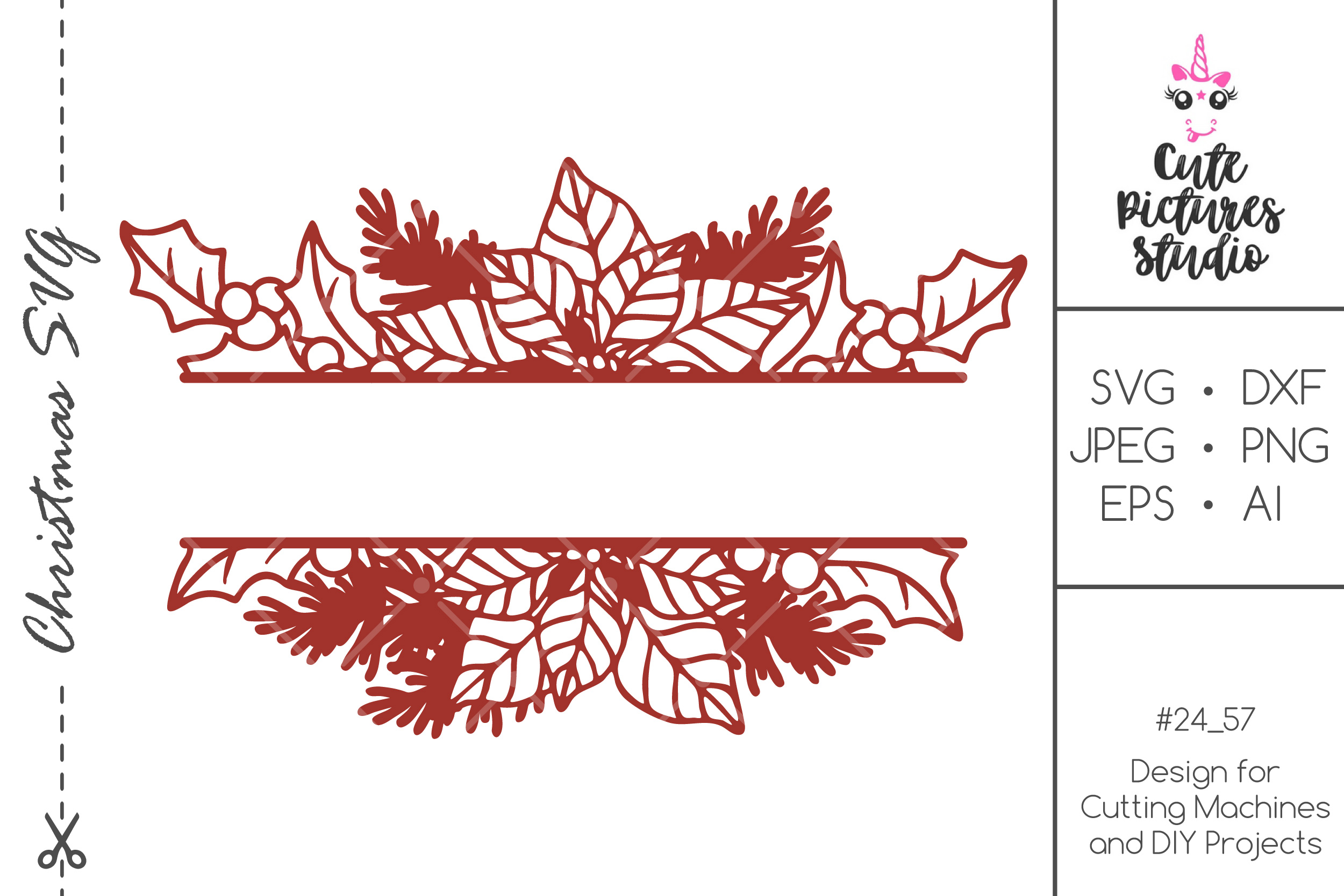 Download Christmas split monogram frame SVG cut file,Evergreen wreath
