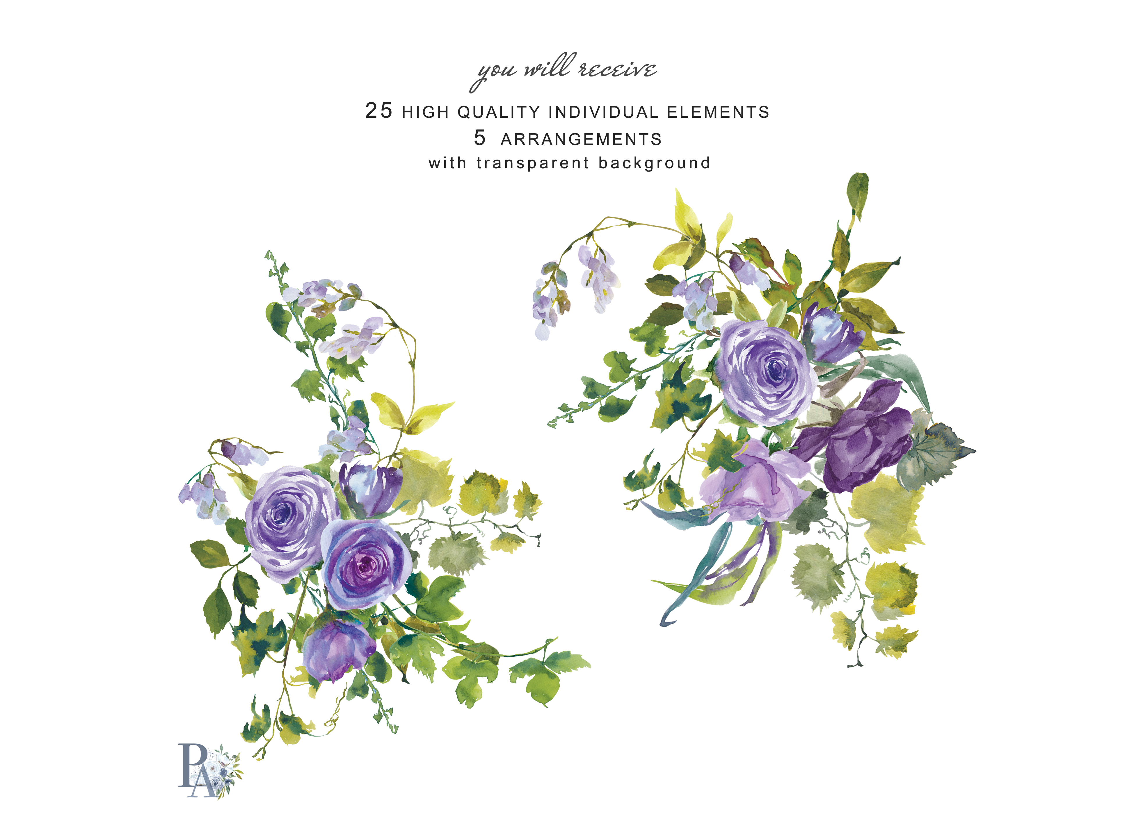 Download Hand Painted Watercolor Purple Flowers Clip Art