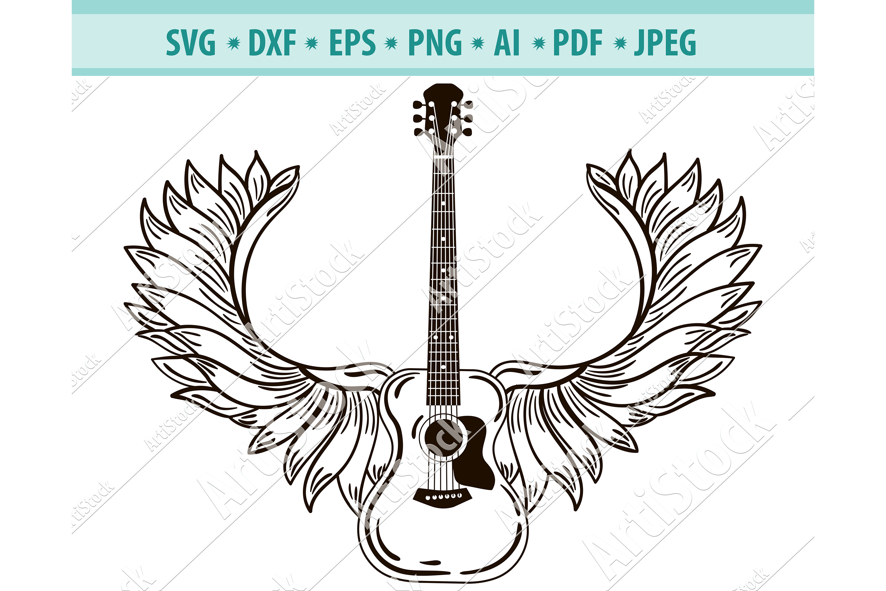 Electric guitar Svg, Wings Svg, Guitar Svg, Dxf, Png, Eps