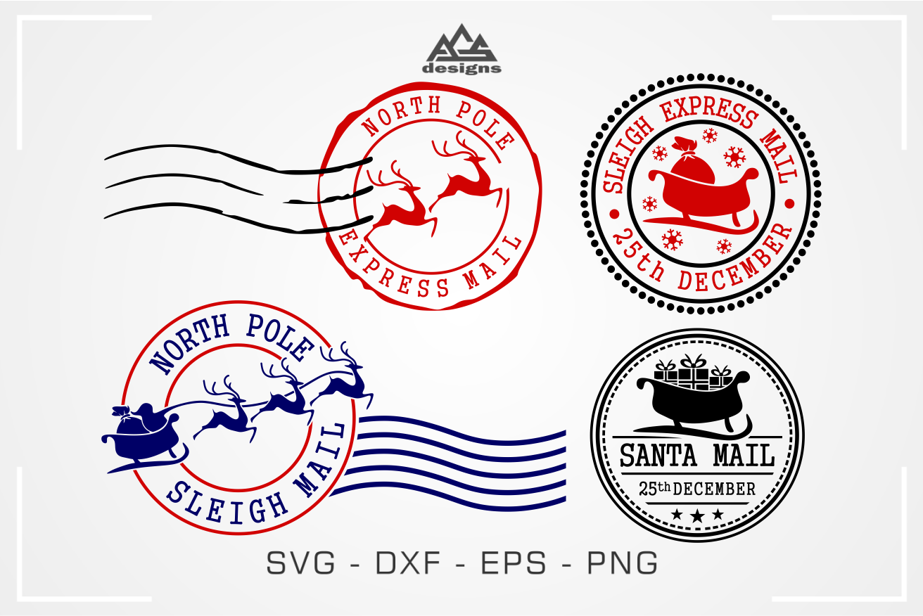 North Pole Mail Express Stamp Christmas Svg Design | Cut Files