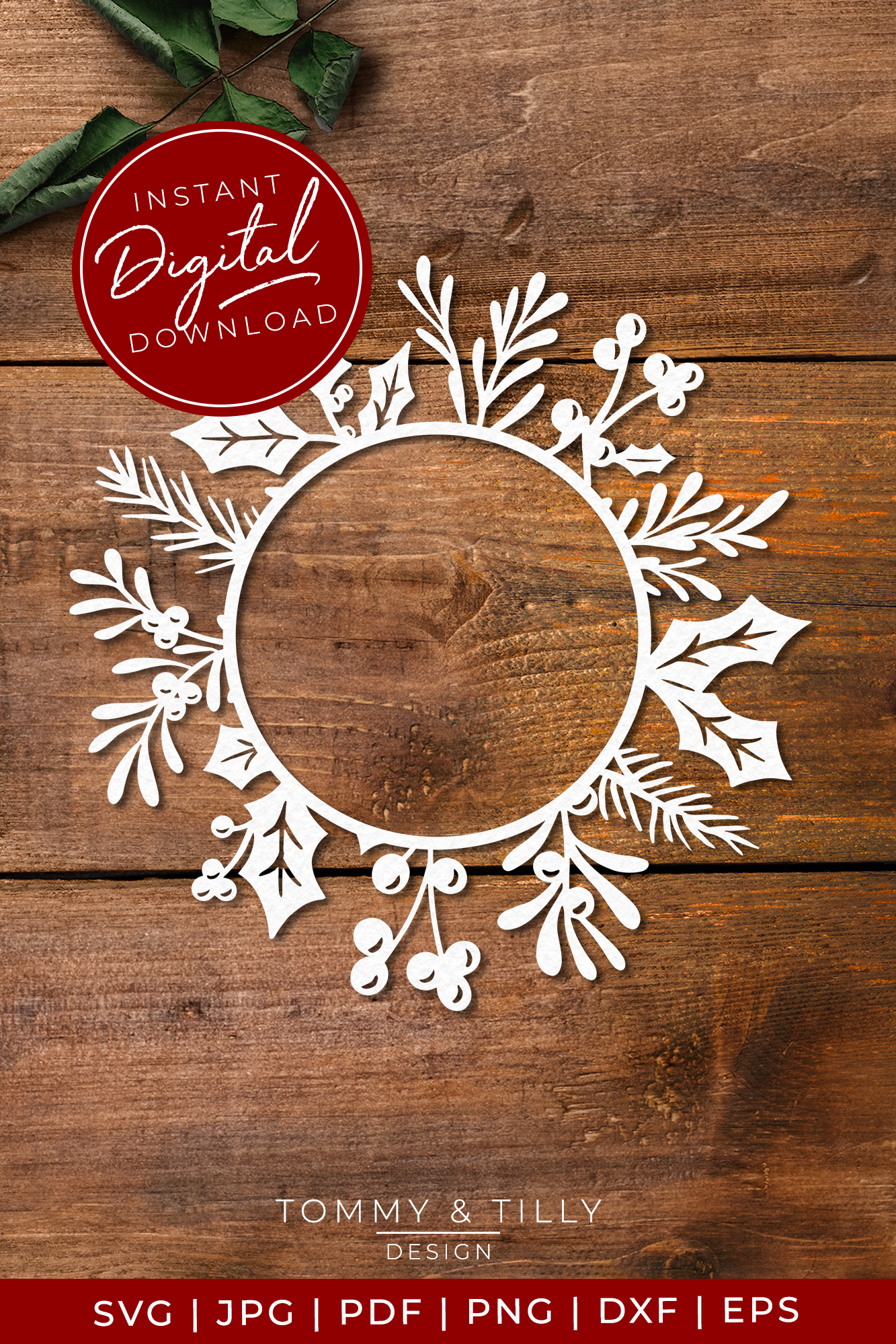 Monogram Christmas Wreath - SVG EPS DXF PNG PDF JPG Cut File