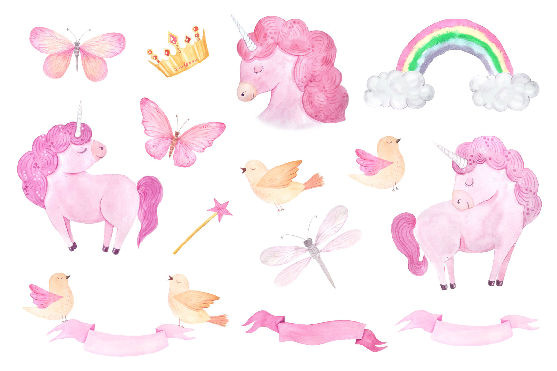 Watercolor Unicorn Design Set (79027) Illustrations Design Bundles