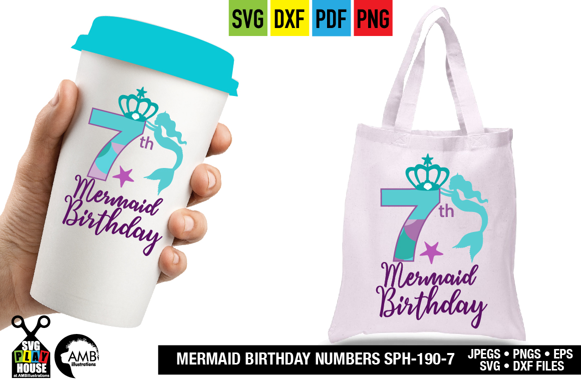 Mermaid Birthday Numbers 7th birthday svg, SPH-190-7 ...
