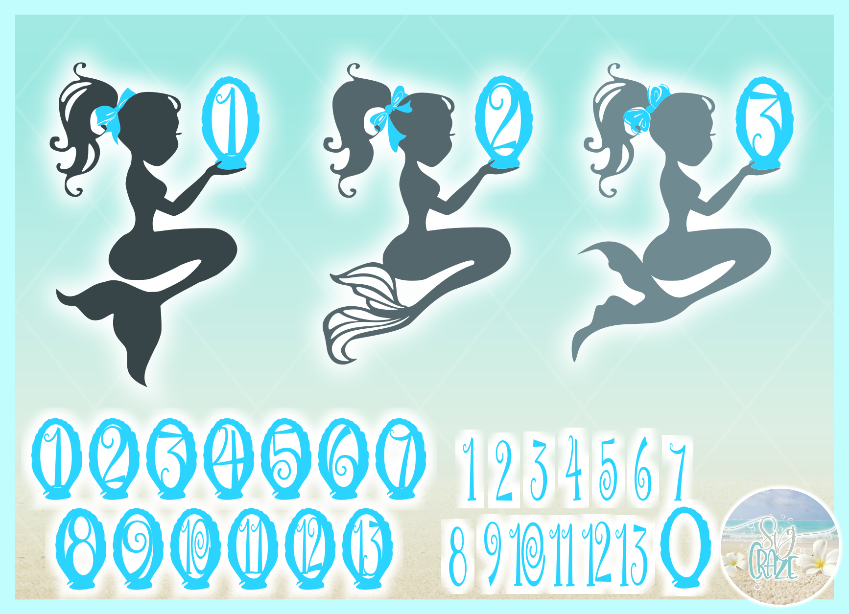 Mermaid Birthday Decoration Cake Topper SVG (261285) | SVGs | Design