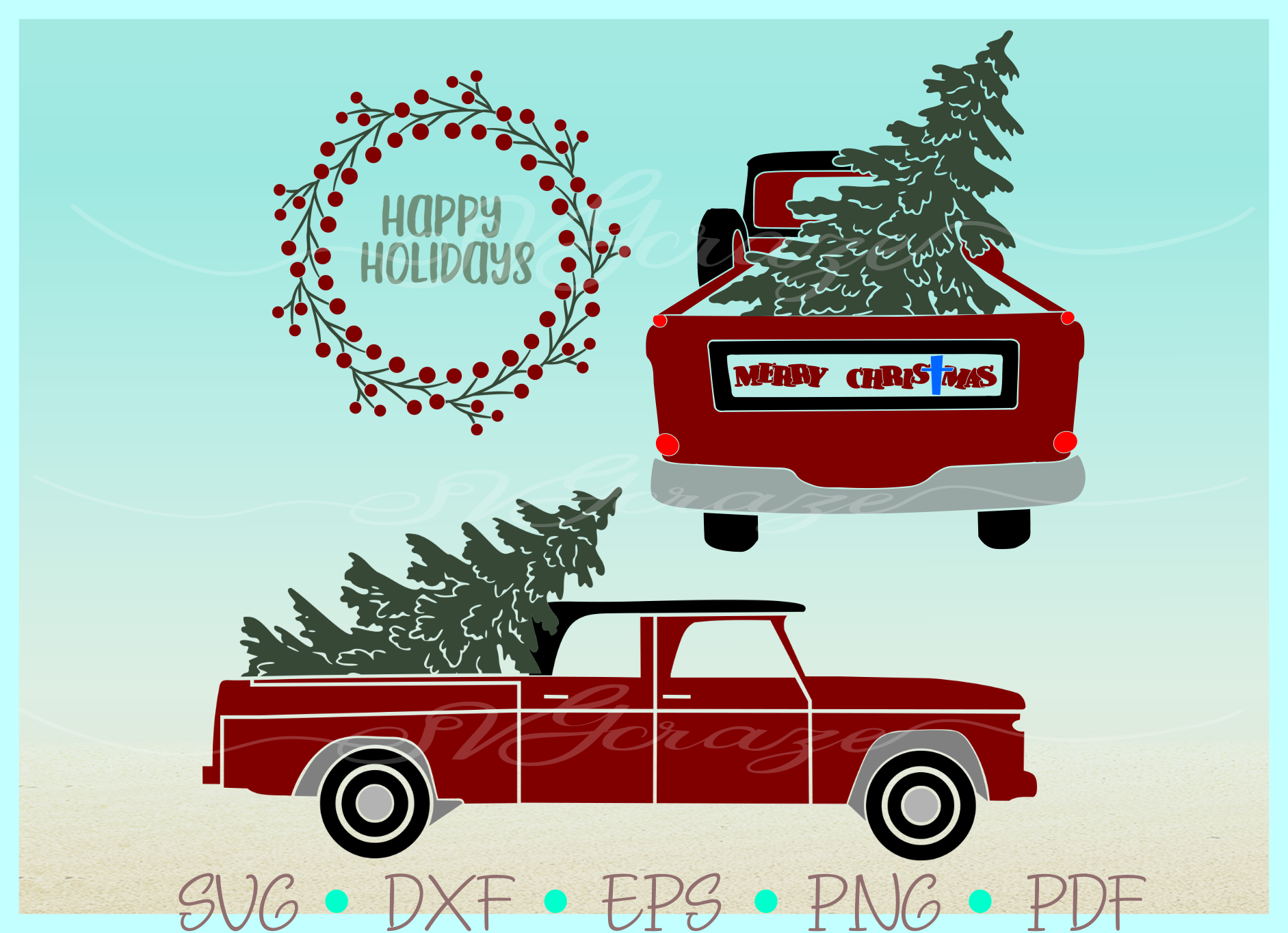 Download Red Christmas Tree Delivery Truck SVG Dxf Eps Png PDF ...