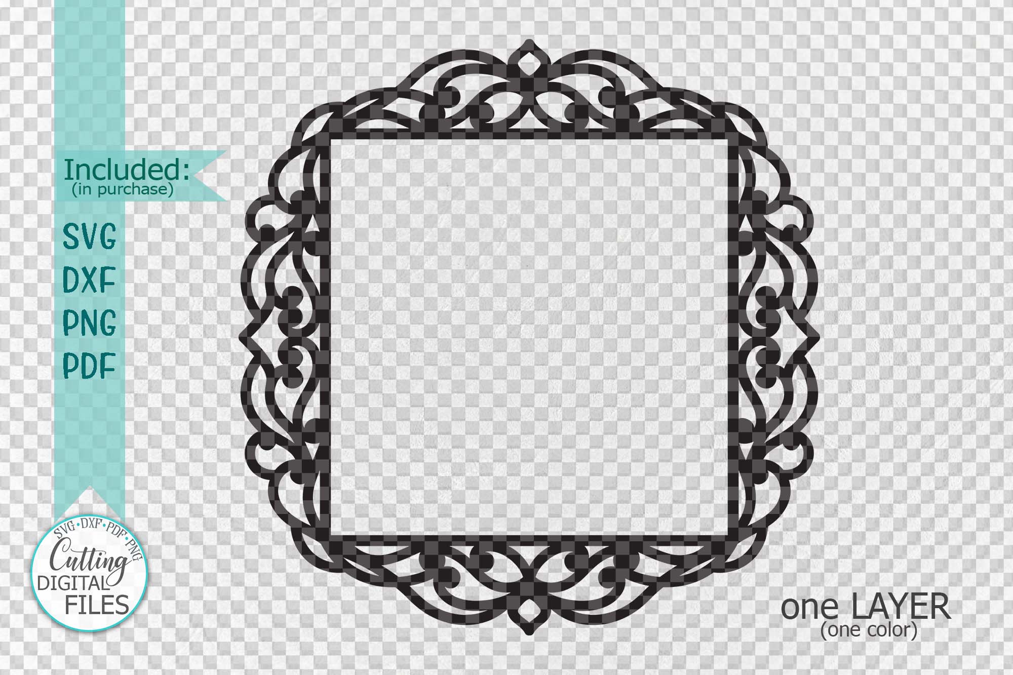 Square Frame with swirls cut out laser cut svg dxf template