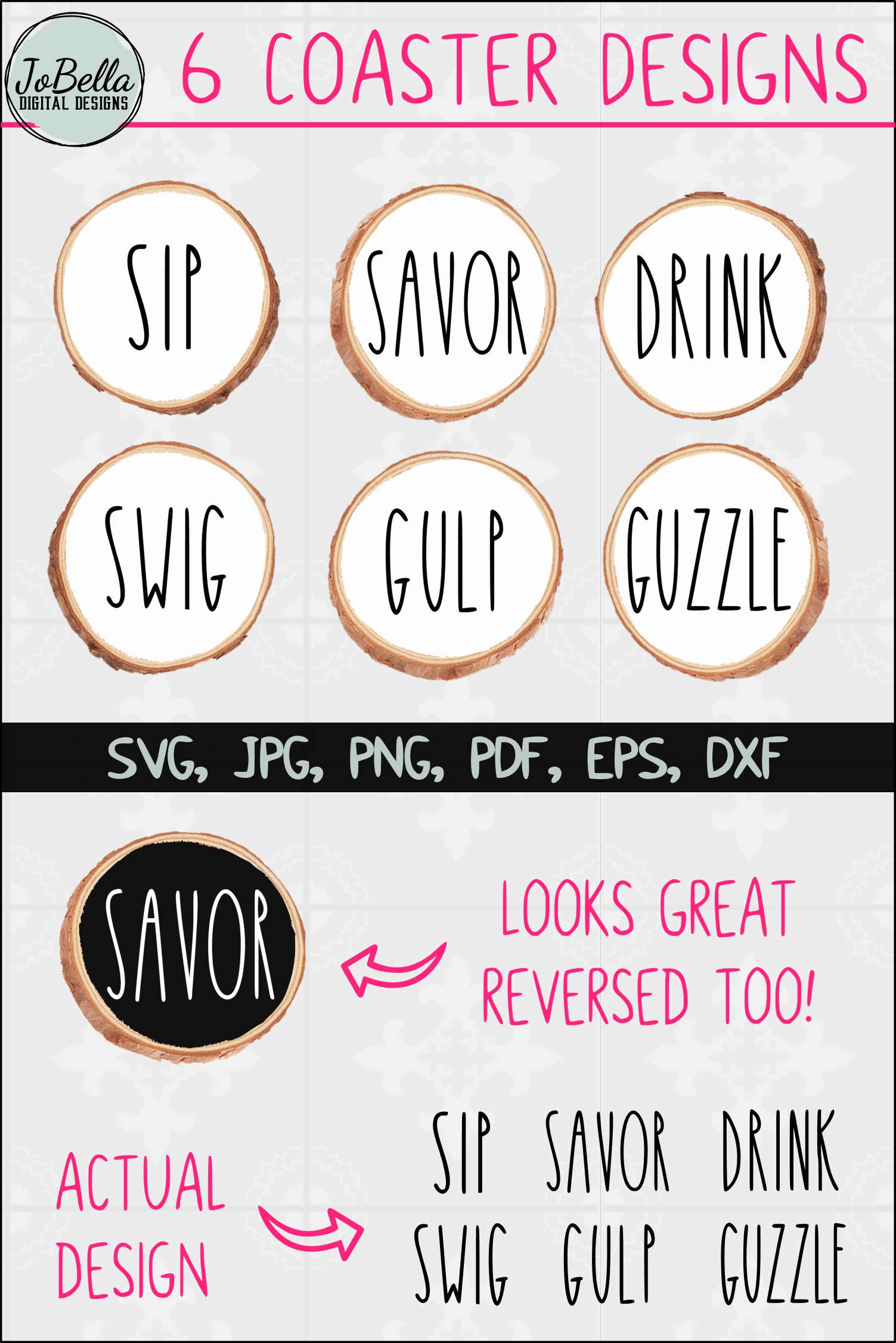 Coaster SVG Bundle, Sublimation PNGs and Printables
