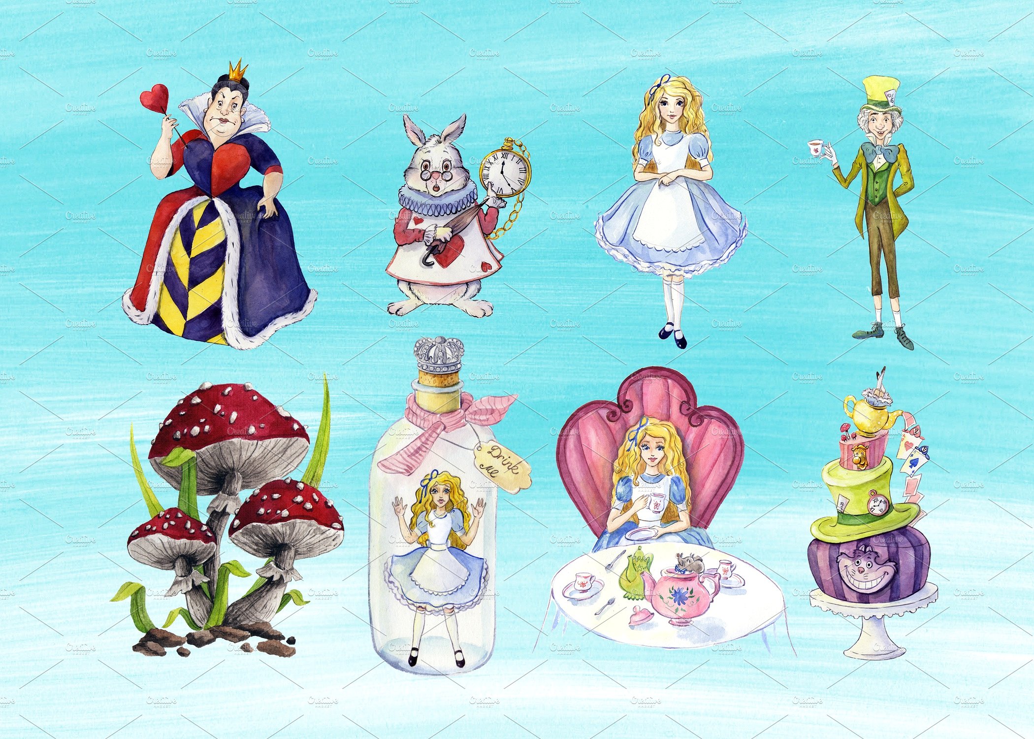 Alice in Wonderland Watercolor Clipart Images