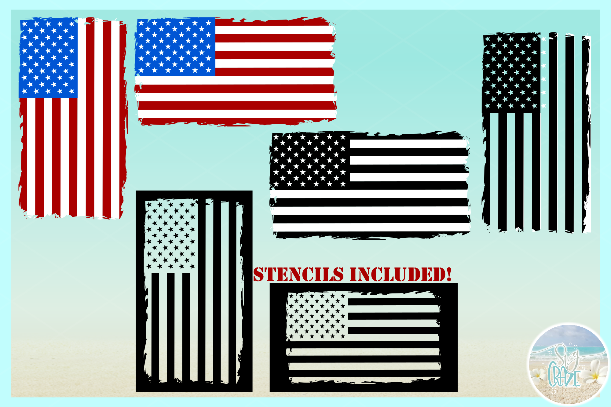 Tattered USA Flag with Stencils SVG Dxf Eps Png PDF files.