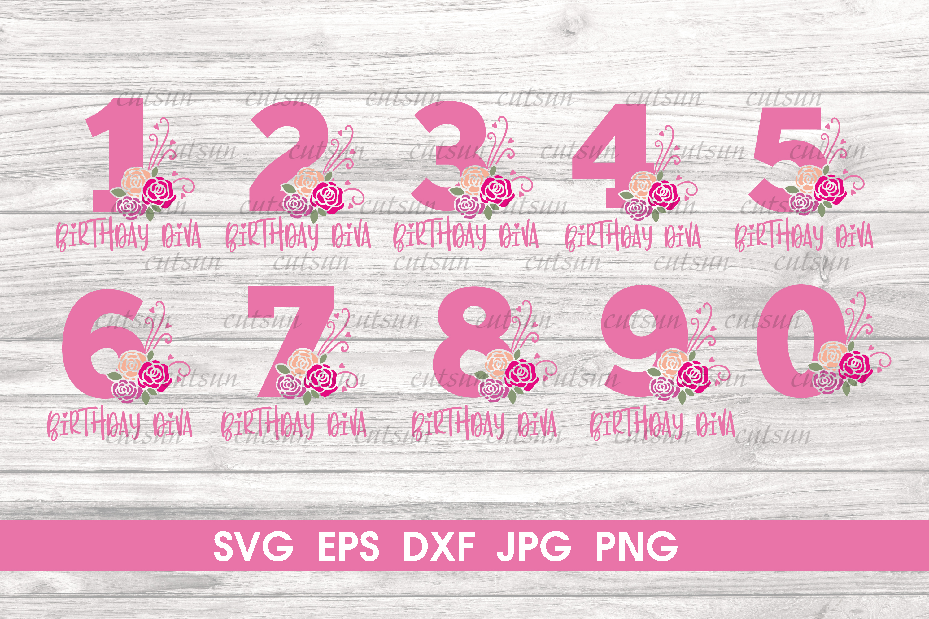 Birthday Diva Floral numbers SVG Bundle |Girl birthday SVG