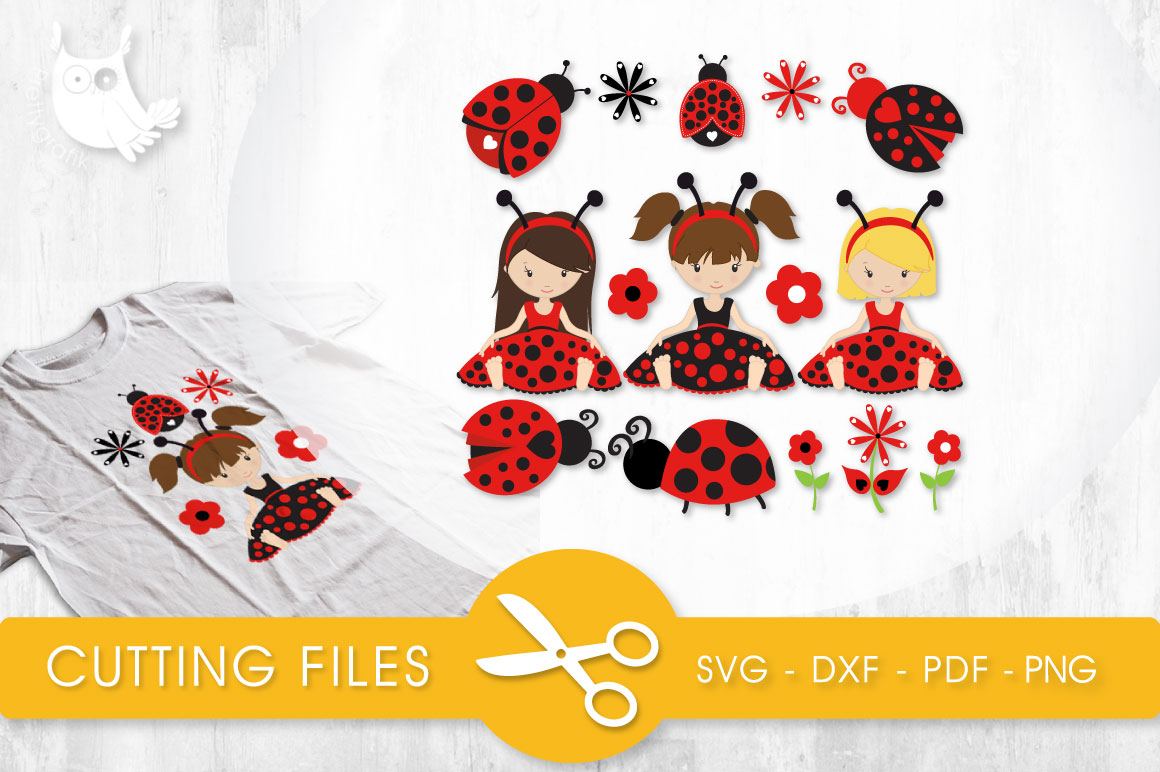 Download Ladybug girls cutting files svg, dxf, pdf, eps included - cut files for cricut and silhouette ...