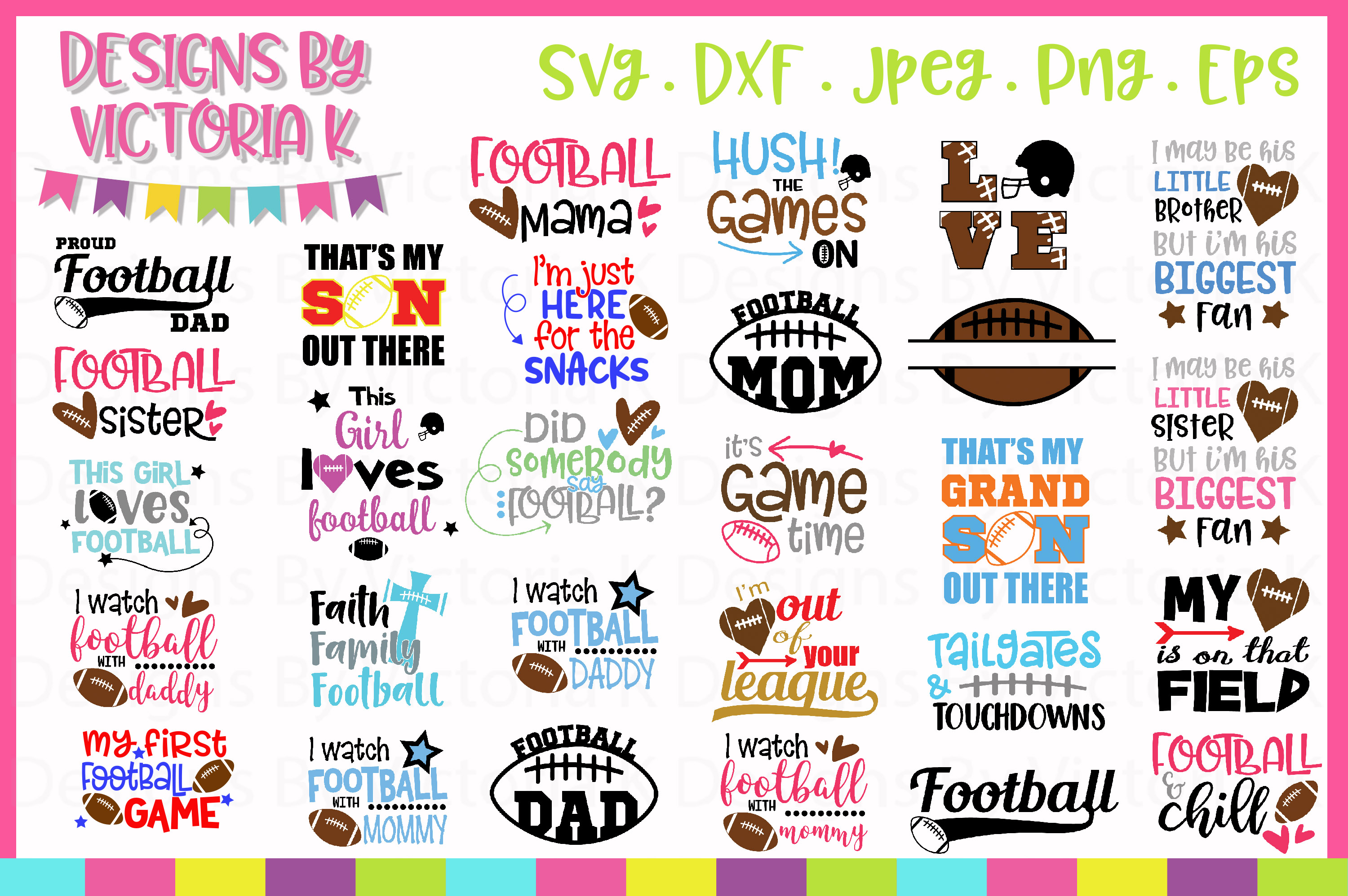 Download Football Bundle, American Football SVG Cut Files (54859) | SVGs | Design Bundles