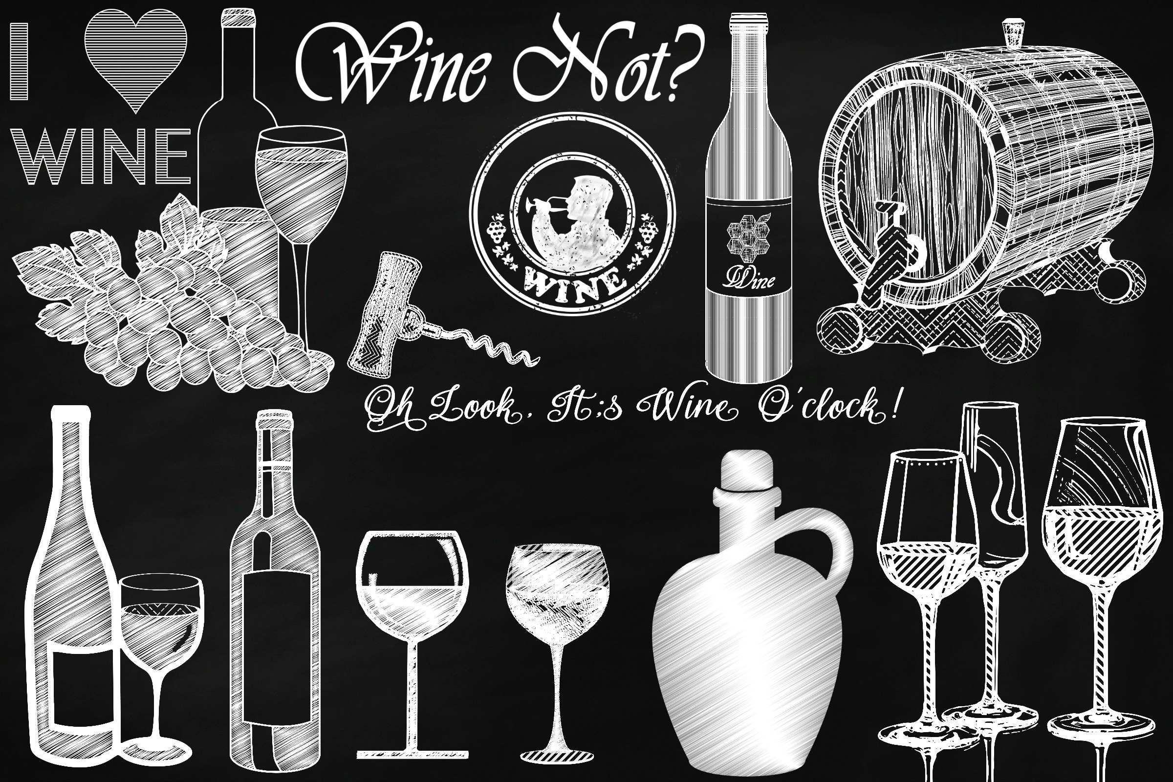 Wine and Cheese Chalkboard Clip Art