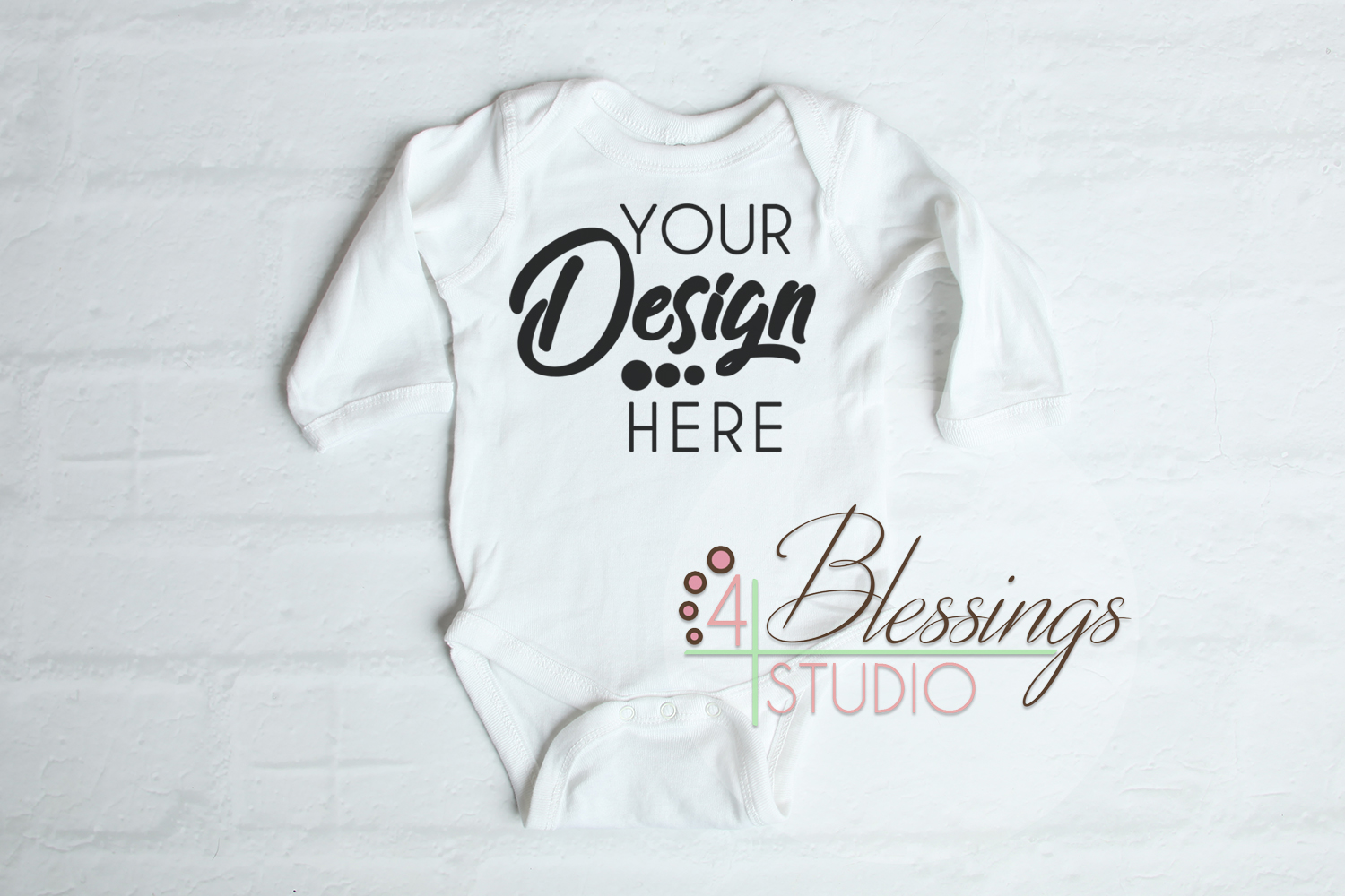 Download Baby Shirt Mockup White One piece bodysuit Long Sleeve ...