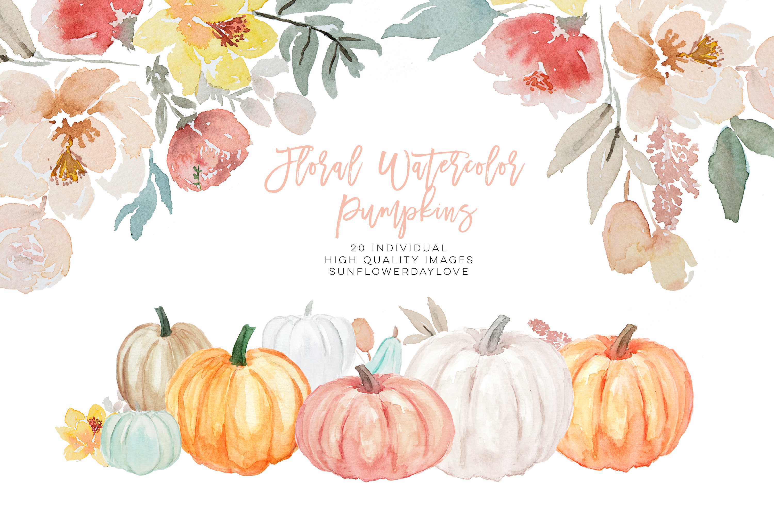 Download Pumpkin and Floral Watercolor fall clipart