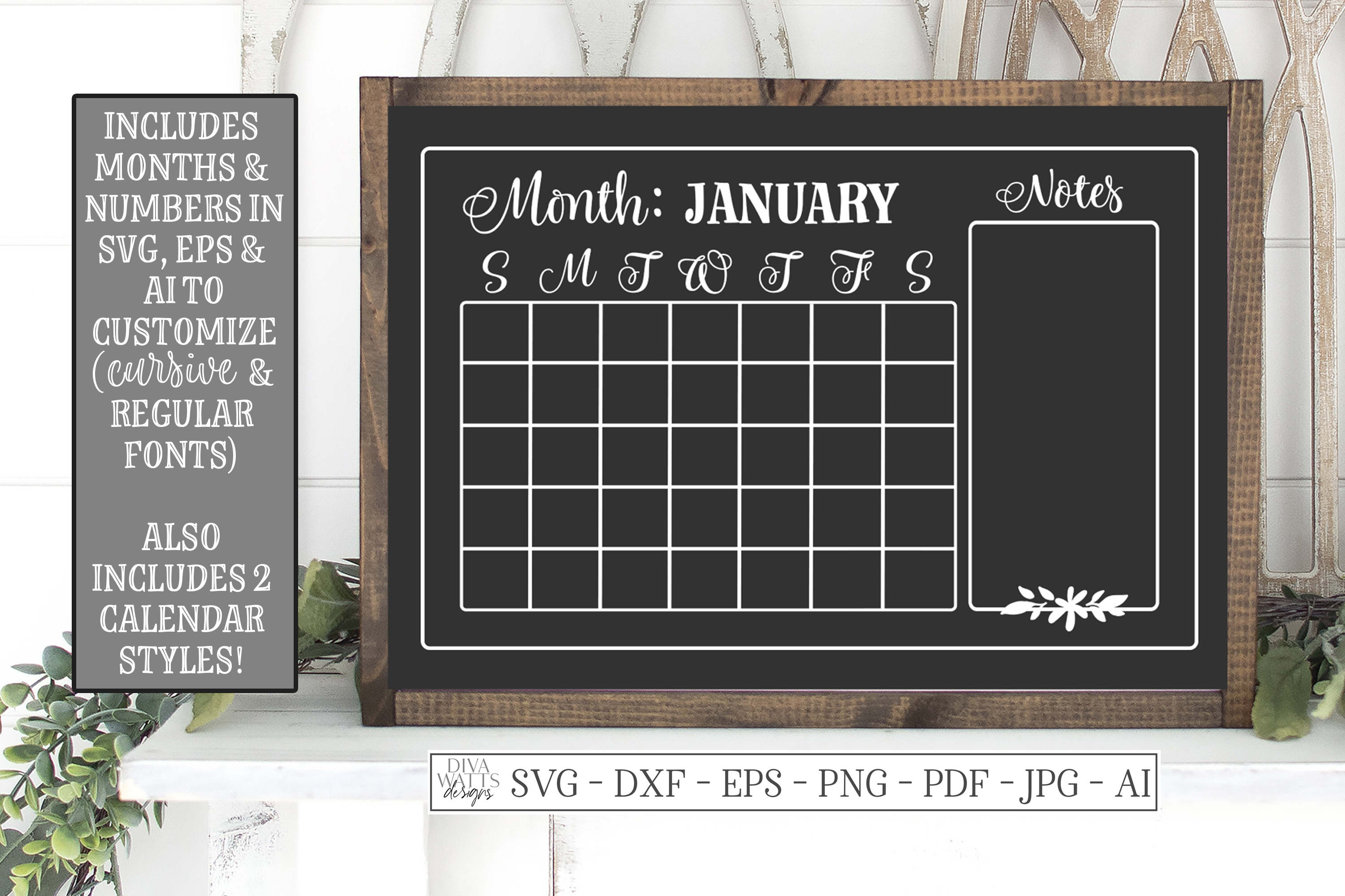 Calendar - SVG DXF - Monthly Farmhouse - Chalkboard Sign EPS