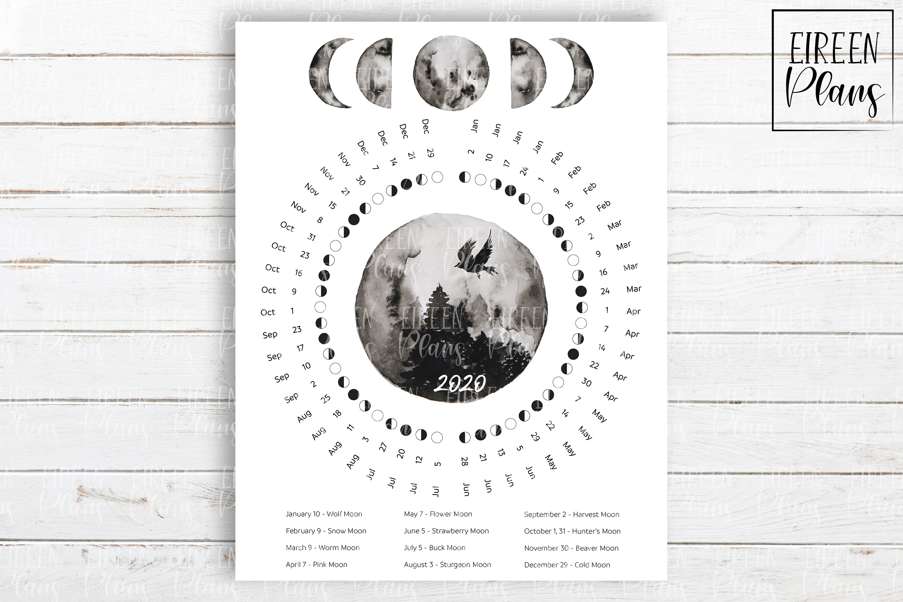 Printable 2020 Moon phases calendar with moon names (236878) Digital
