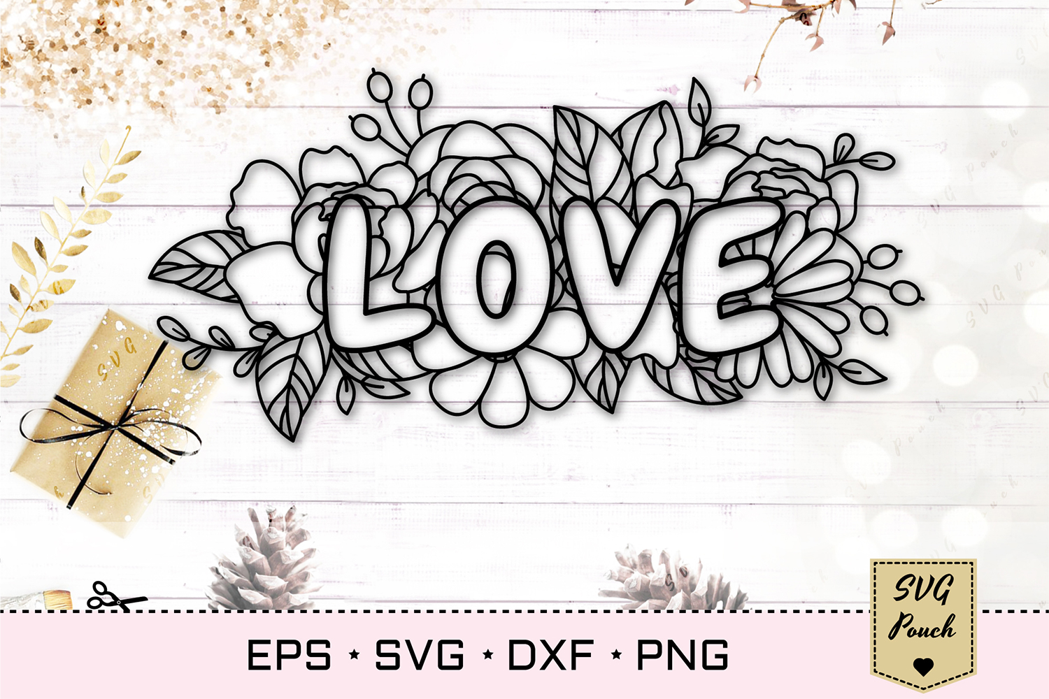 Floral love text SVG