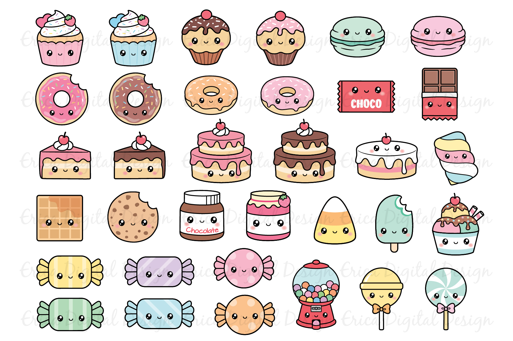 Kawaii Sweets clipart set - 34 cute food images (520385