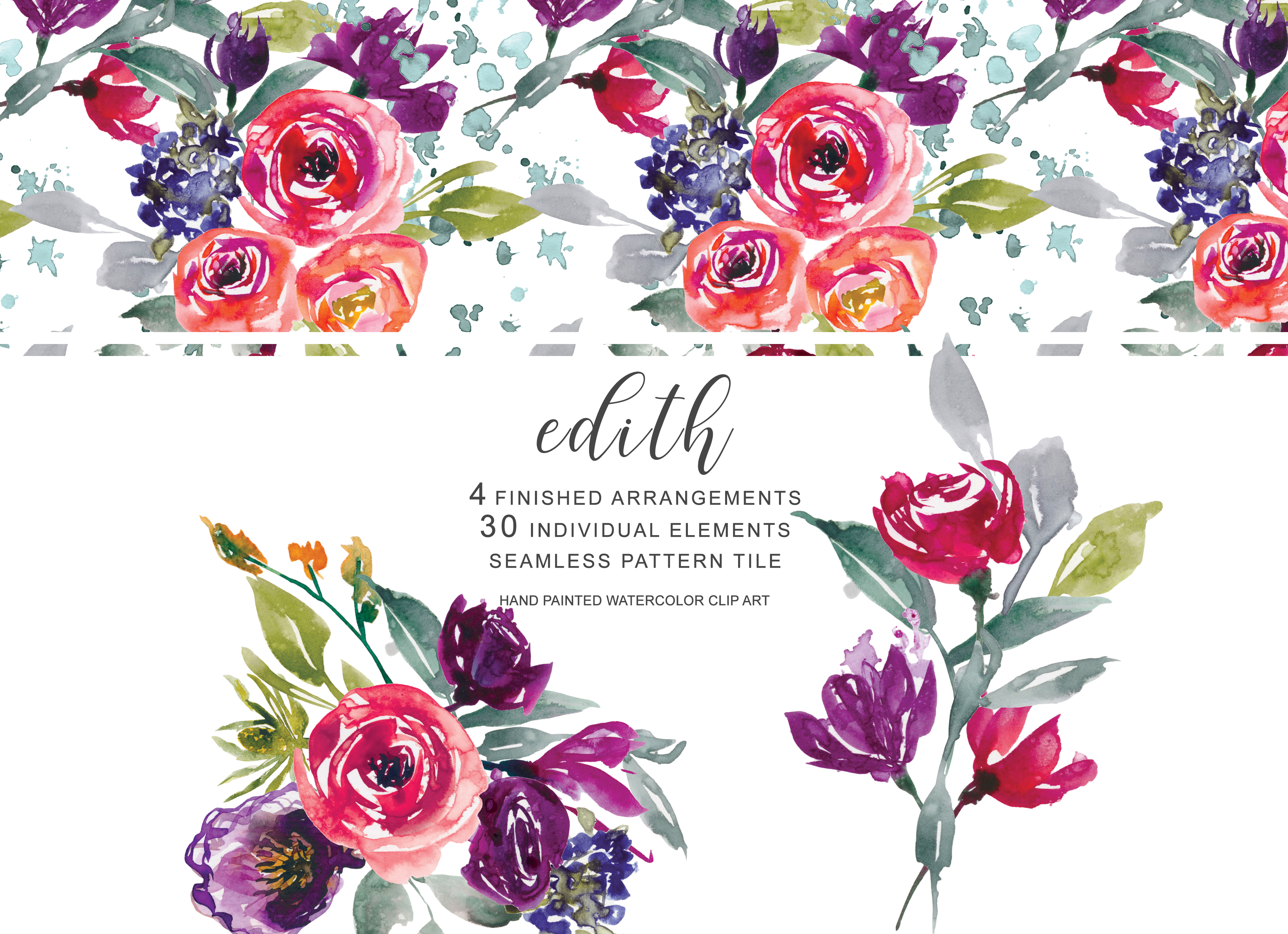Watercolor Red Purple Orange Flowers Clip Art Set 86469 Red Purple Orange Flowers Clip Art Set