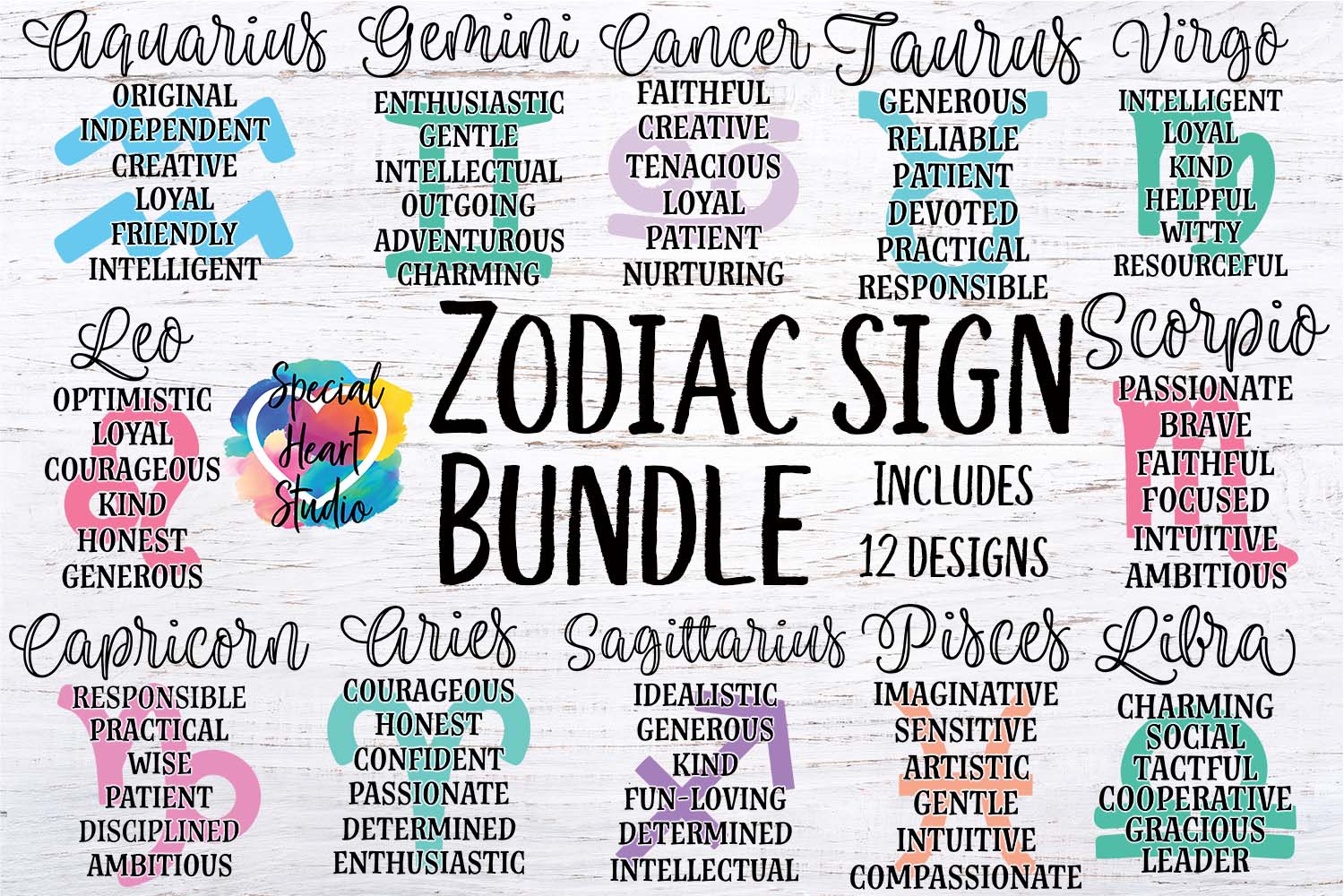 Download Zodiac Sign Bundle - A collection of 12 Zodiac SVG Cut Files (225557) | SVGs | Design Bundles