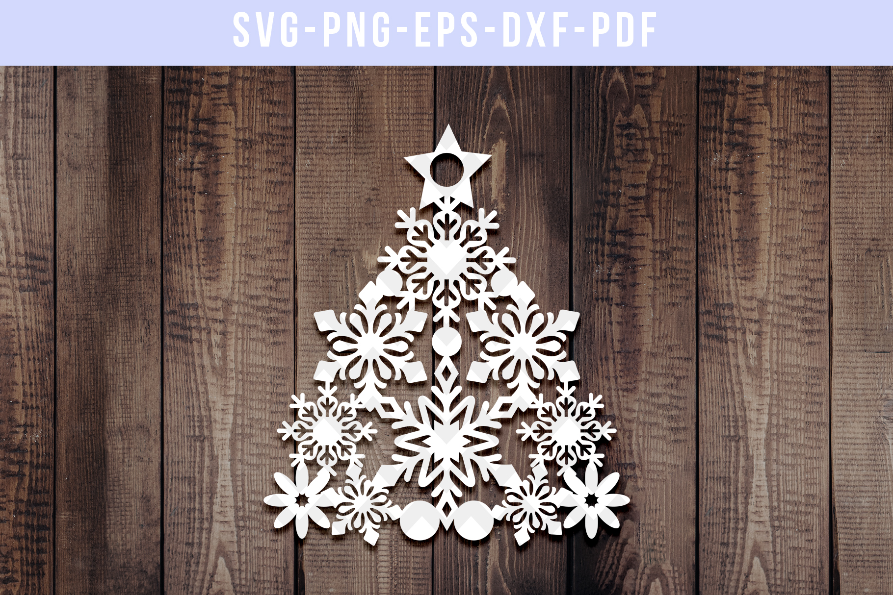 Christmas Tree Papercut Template, Snowflake Ornament, SVG