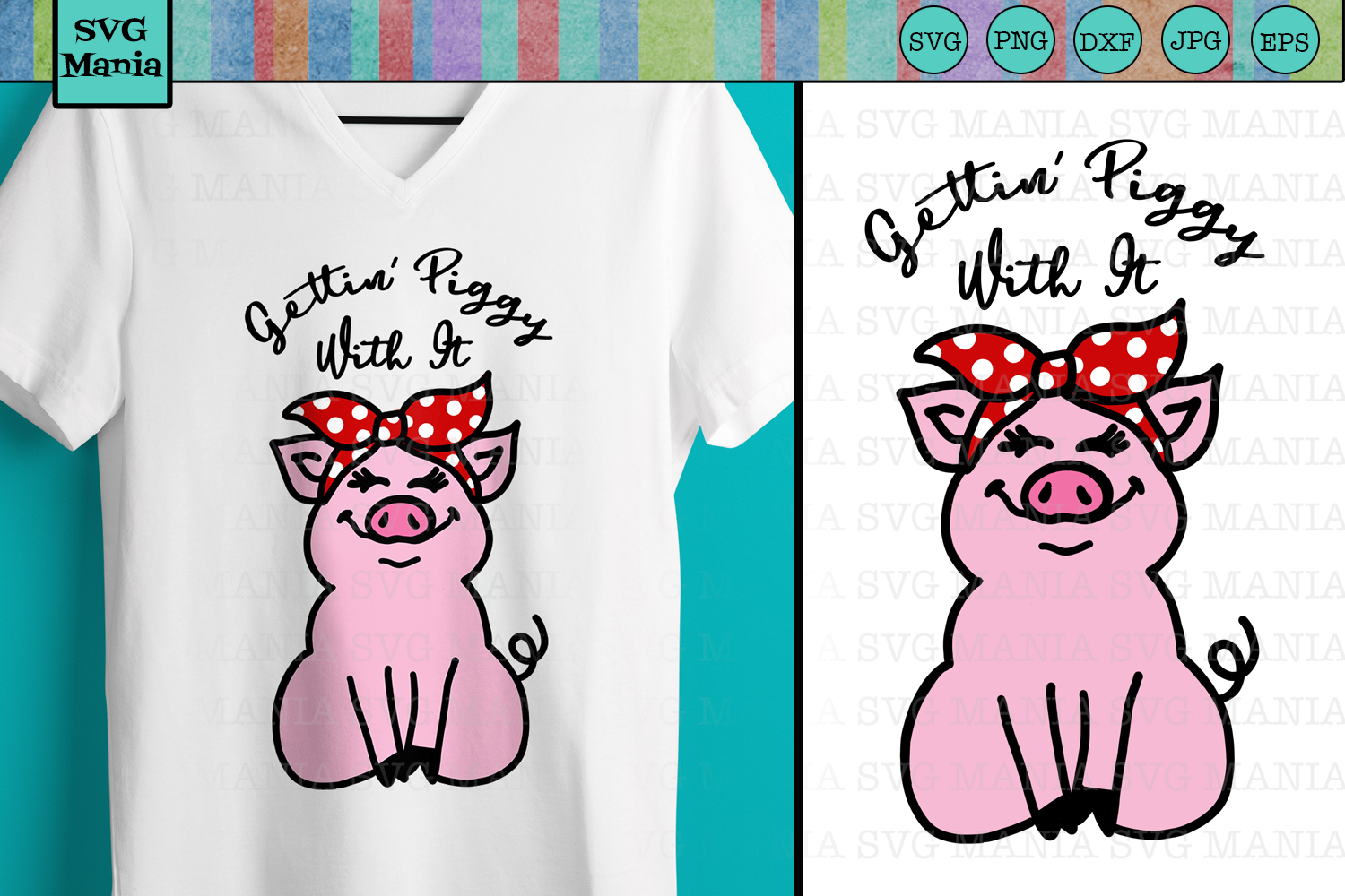 Download Cute Pig in Bandana SVG File, Gettin Piggy With It SVG ...