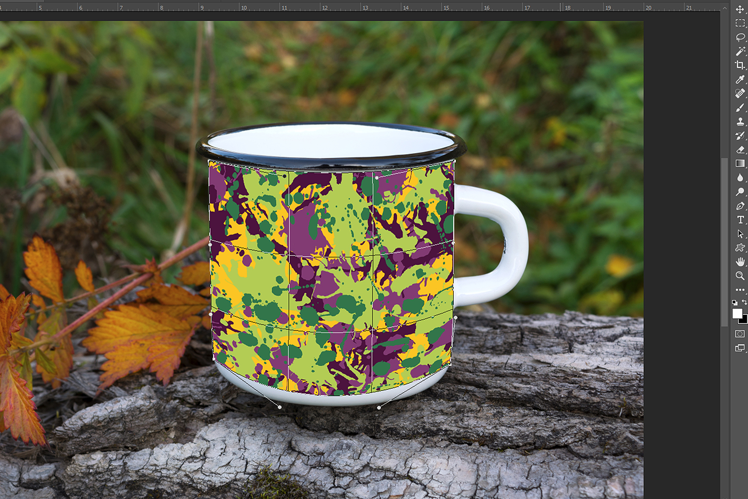 Download White campfire mug mockup with fall orange leaf (357274 ...
