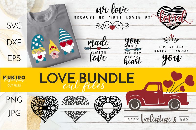 Download LOVE Bundle SVG - Valentine's day - Gnomes, red truck hearts