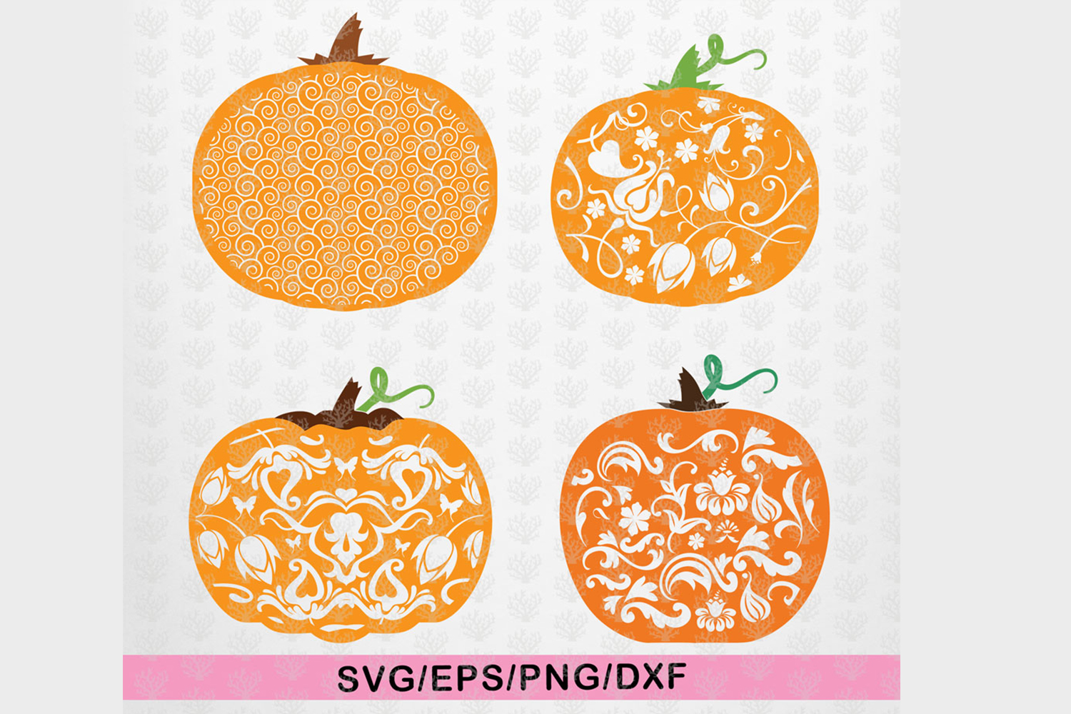 Download Halloween Bundle - 4 Decorative Floral Pumpkin SVG EPS DXF (147237) | Cut Files | Design Bundles