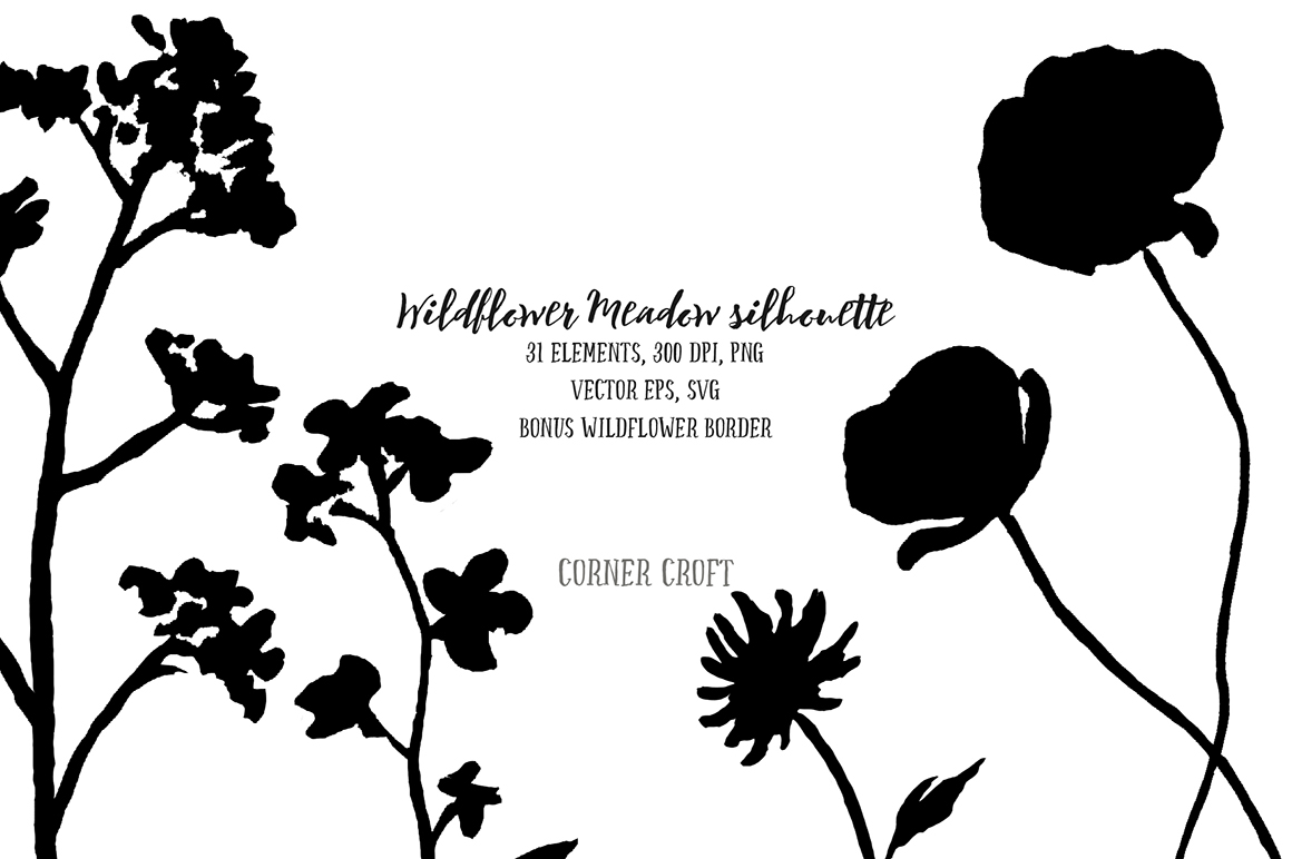 Wildflower meadow illustration silhouette, PNG, SVG and EPS
