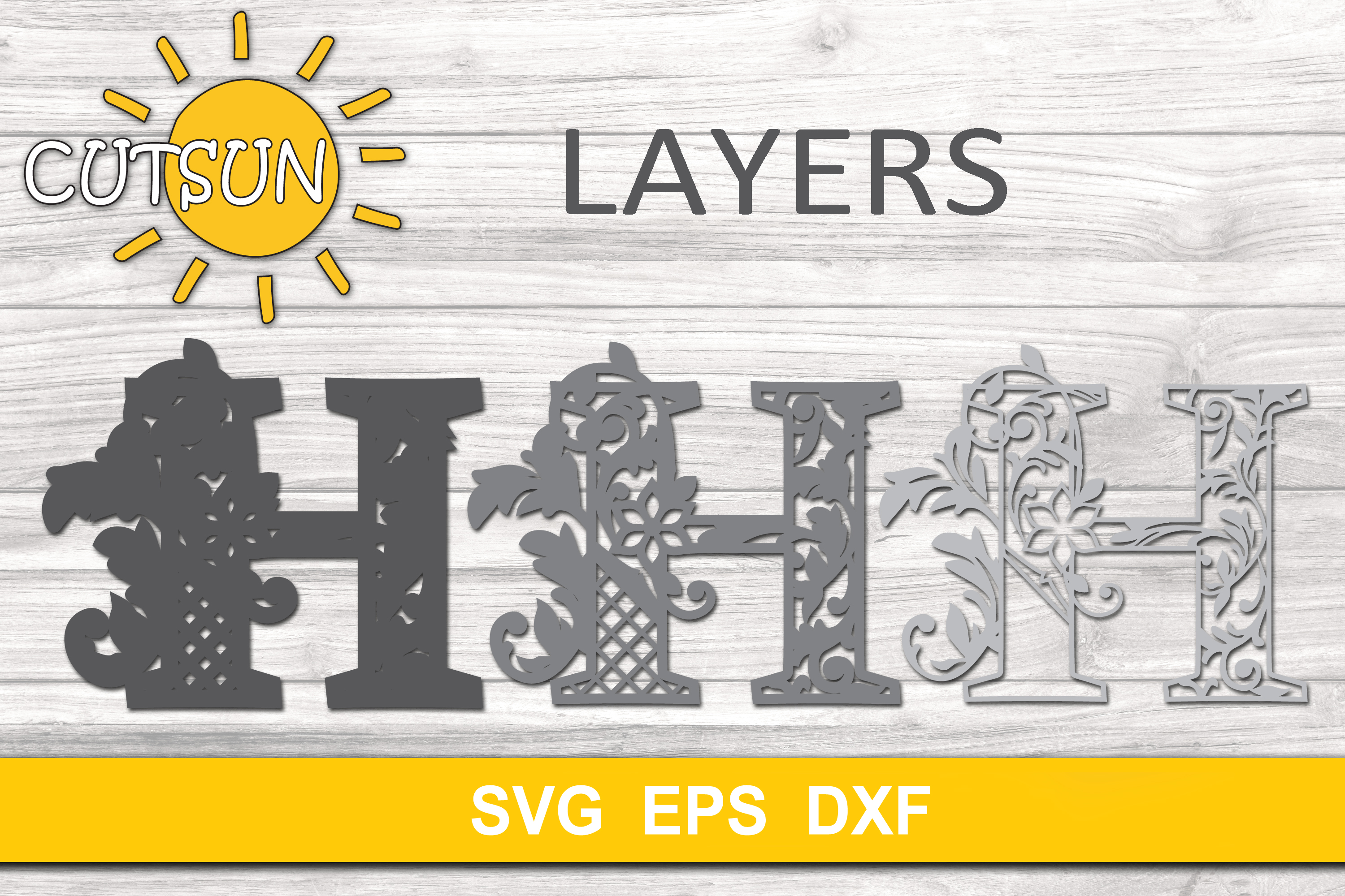Download 3D Alphabet Layered Mandala H - 3 layers cut file