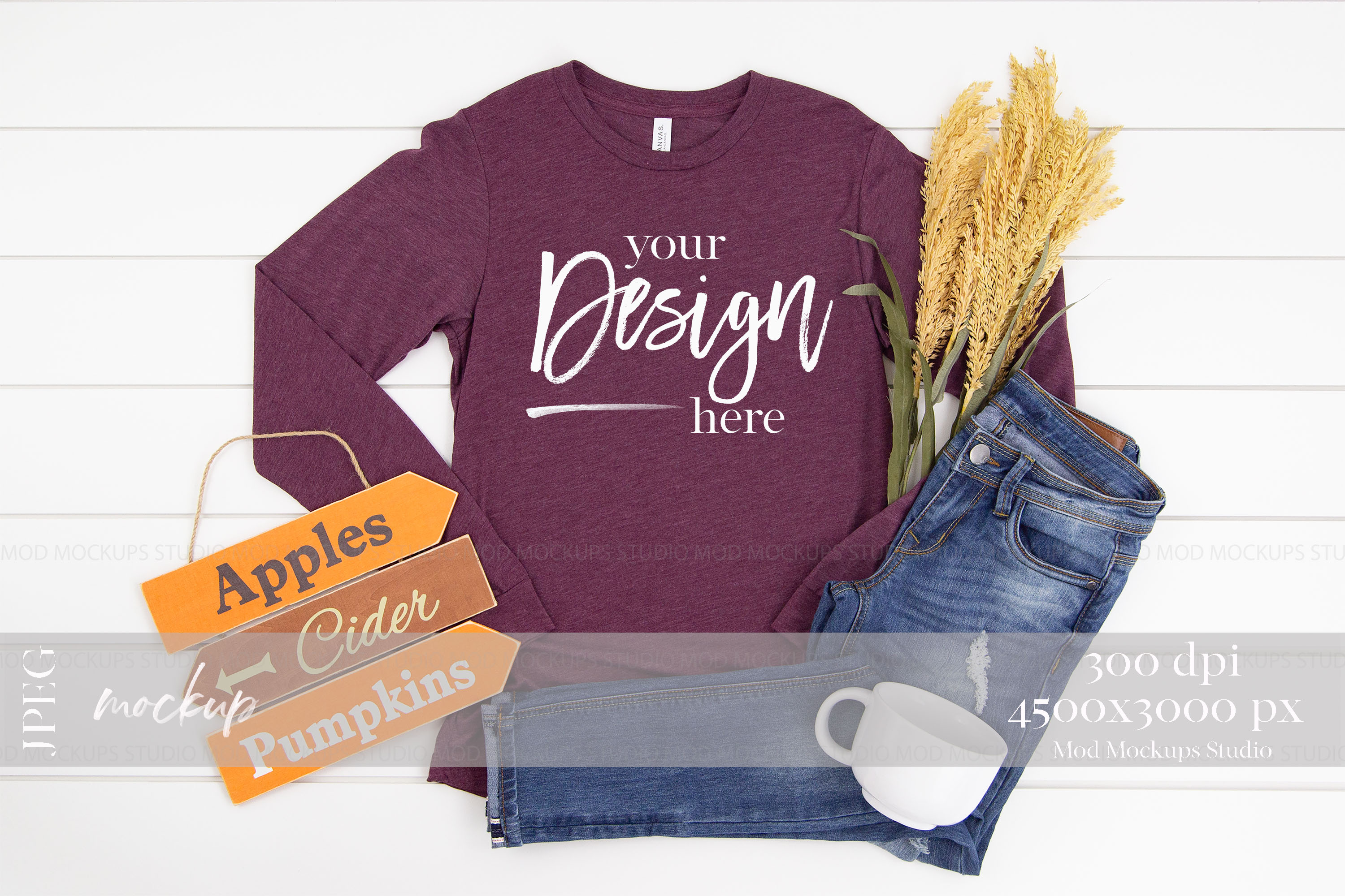 Download Long Sleeve Tshirt Mockup Maroon Triblend | 3501 Bella Canva