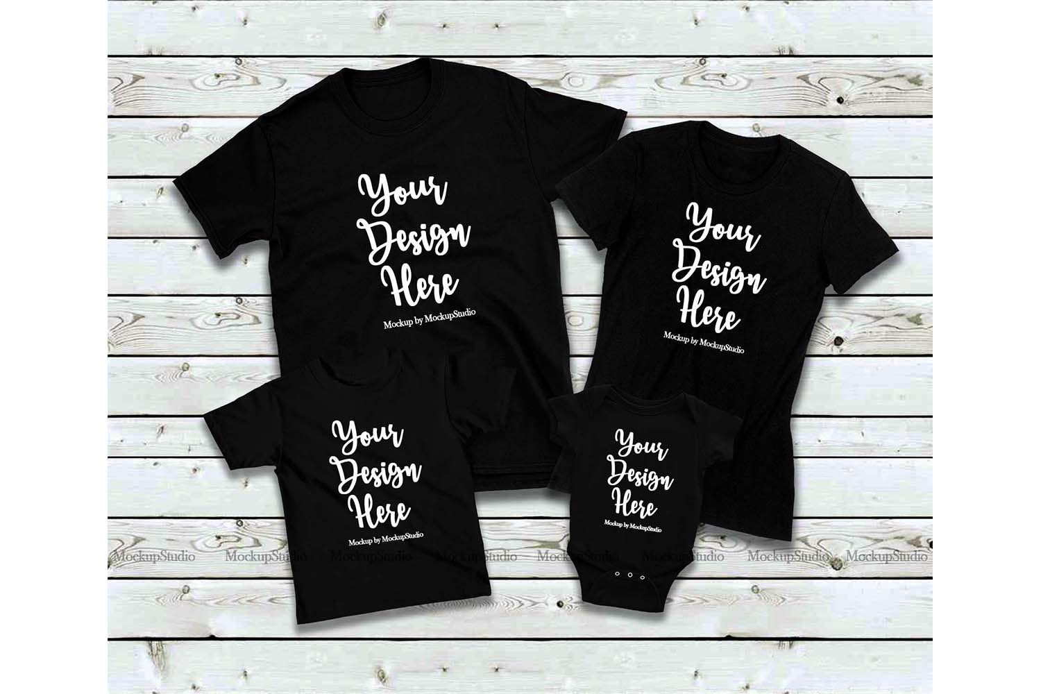 Download Matching Family 4 Black T-Shirts Mockup, Parents Kids Set ...