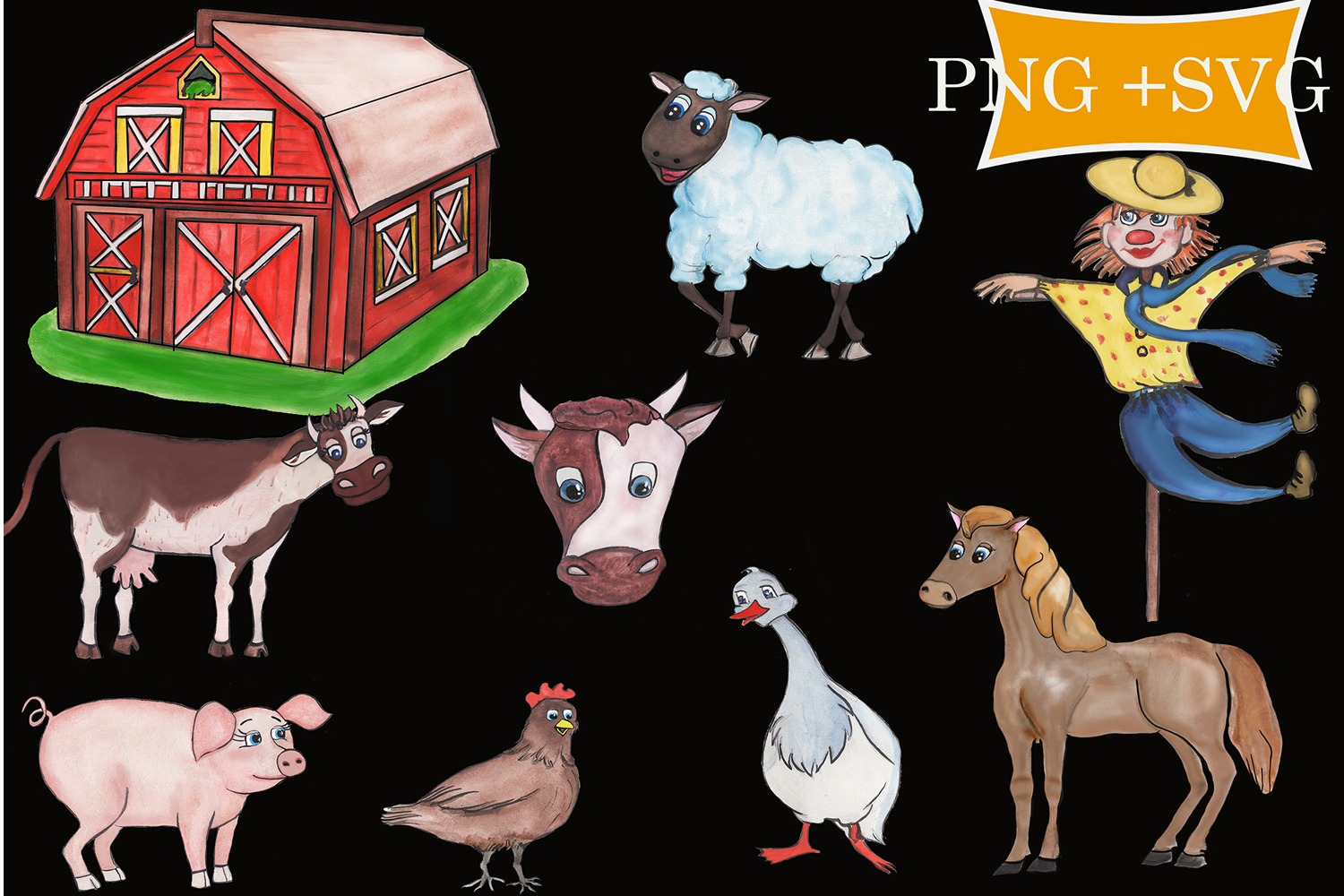 Download Farm clipart, farm animals in PNG, SVG formats watercolor (174108) | Cut Files | Design Bundles