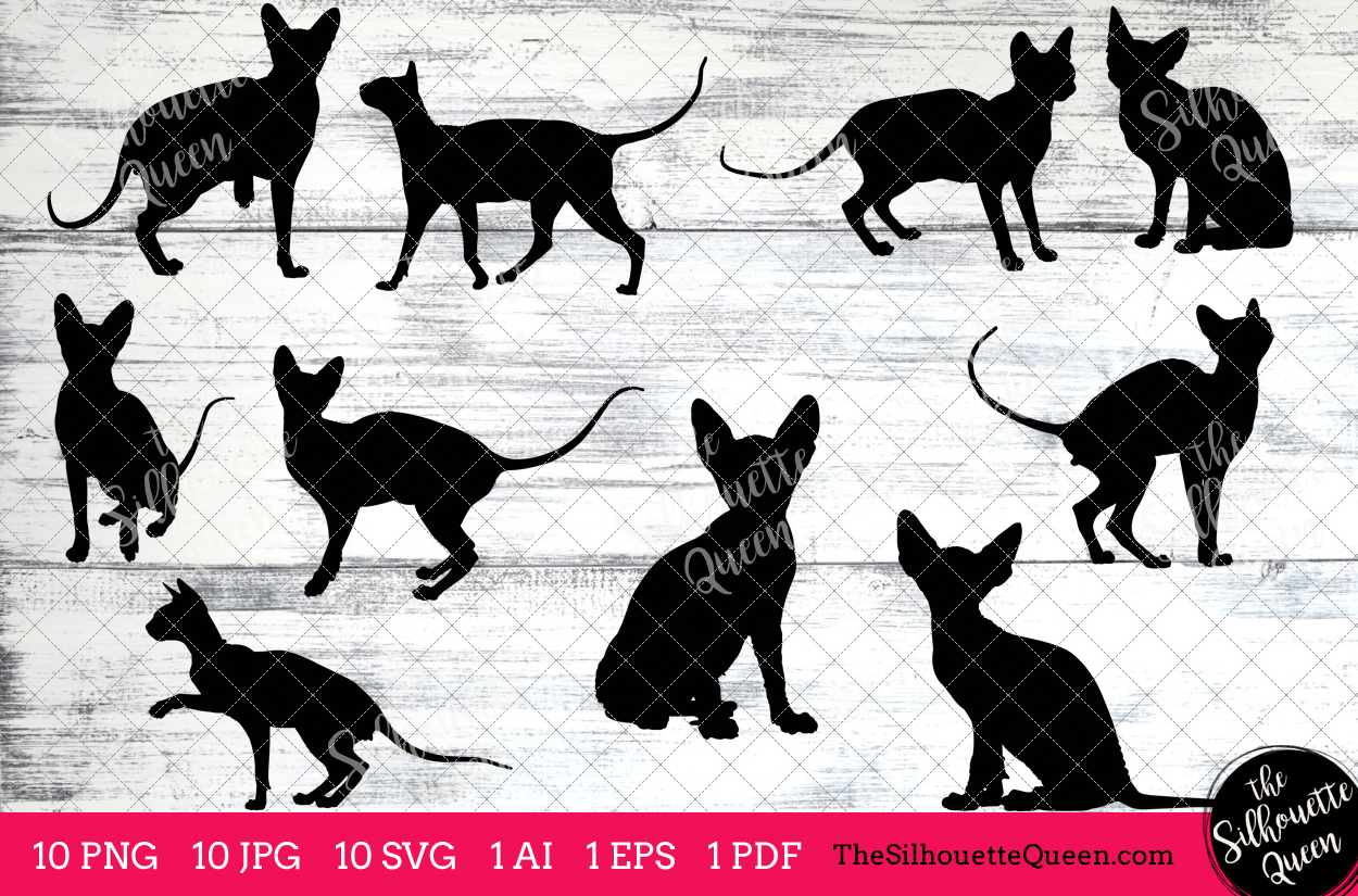 Sphynx Cat Silhouette Clipart Clip Art(AI, EPS, SVGs, JPGs, PNGs, PDF