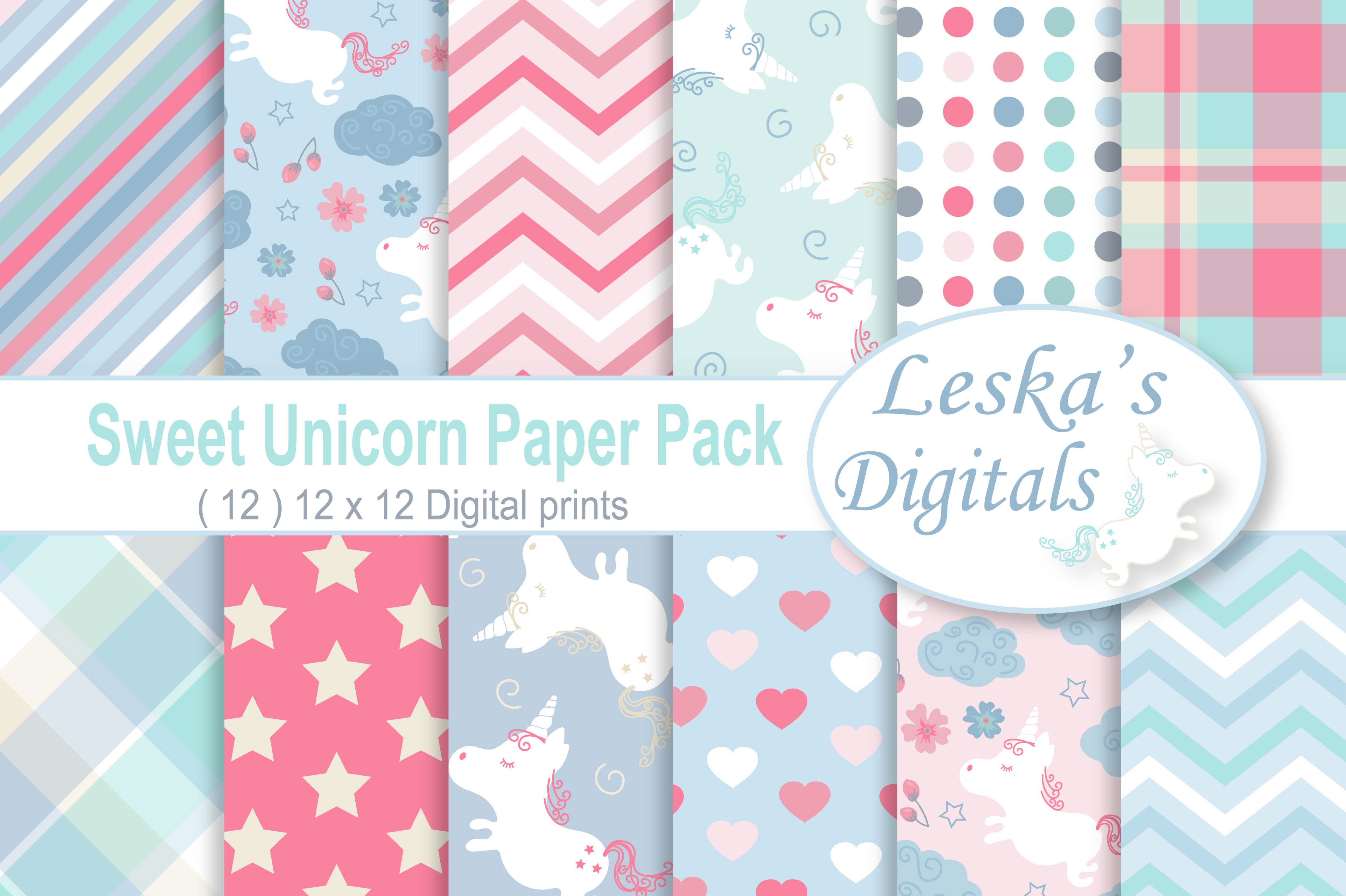 unicorn digital paper 39057 backgrounds design bundles